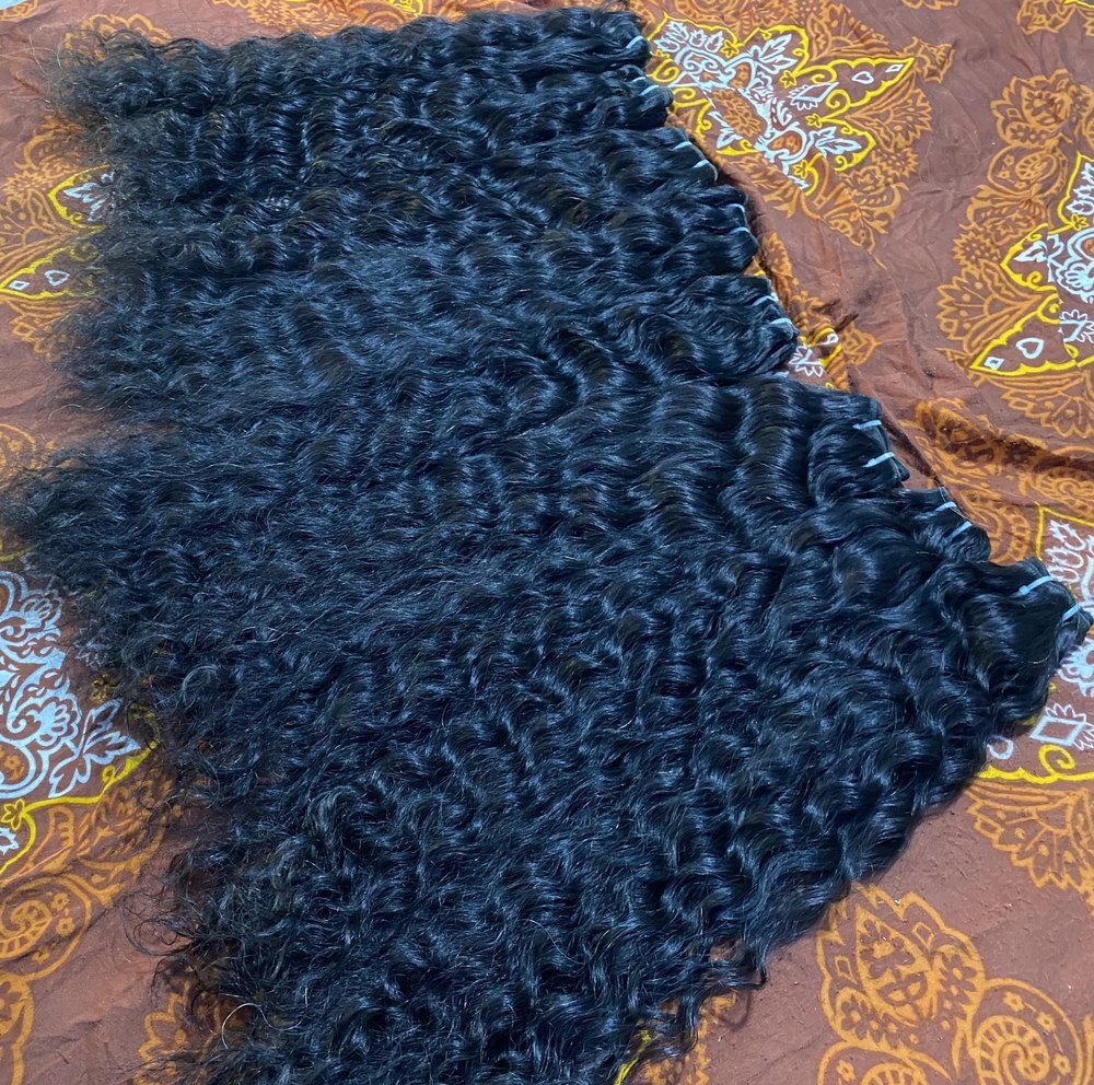 South Indian Temple Remy Natural Black Color Curly Weft Hair Extension