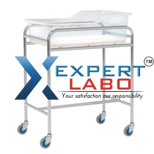 Stainless Steel Baby Bassinet Trolley - Color: Silver
