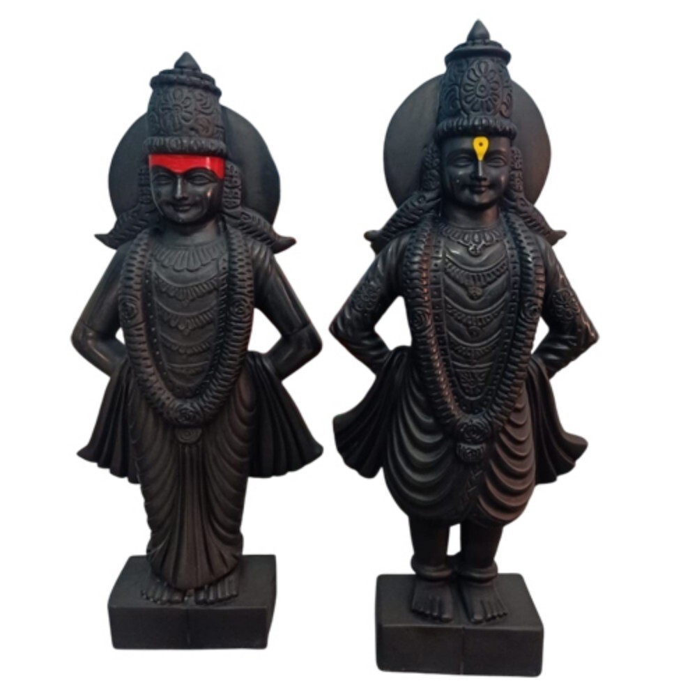 2 Ft  Vithal Rukmani Black Stone Statue - Feature: Durable