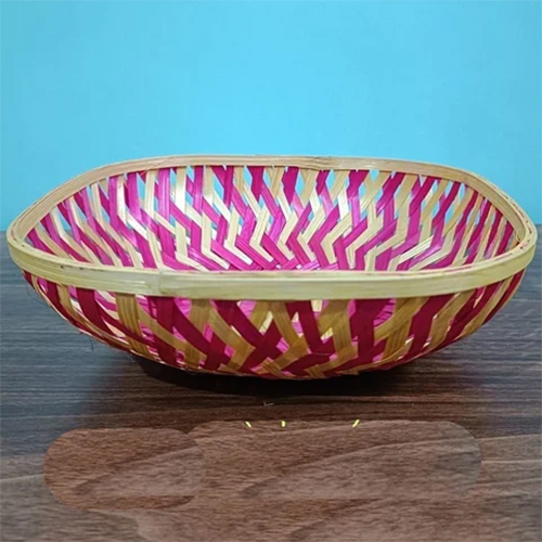 Bamboo Square Fruit Basket - Color: Brown And Pink
