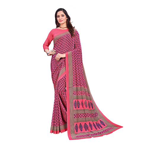 Pink and Grey printed saree