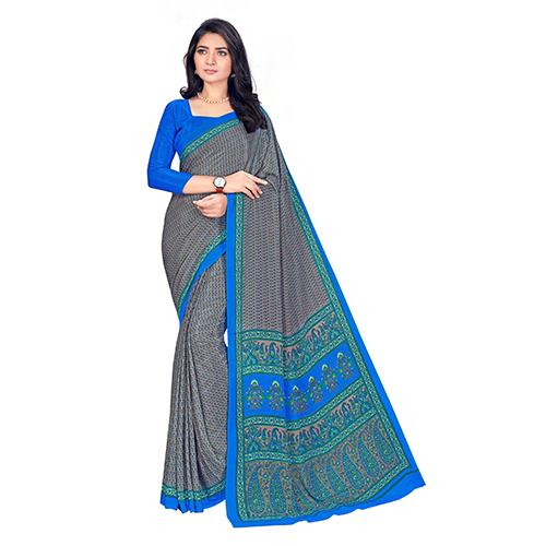 Vesbhusha Blue with Grey print saree