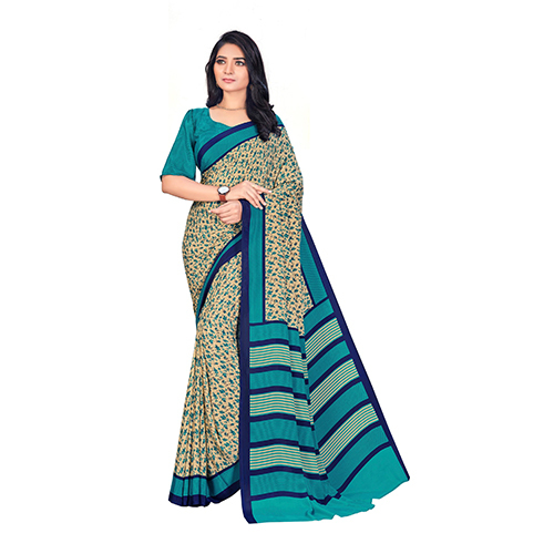 Vesbhusha Camel with Royal Blue print saree