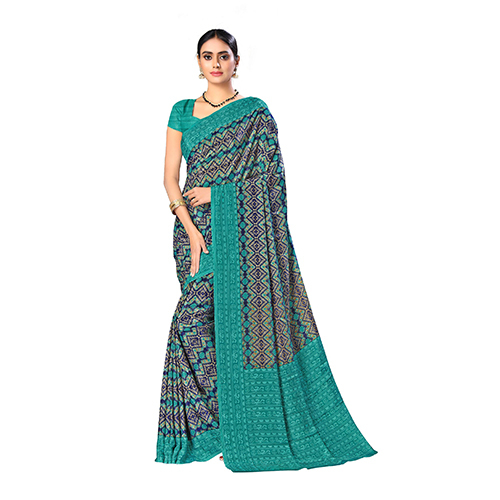 Vesbhusha Green with Royal Blue Print saree