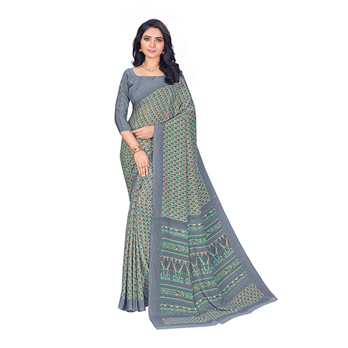Vesbhusha Grey with Green print saree