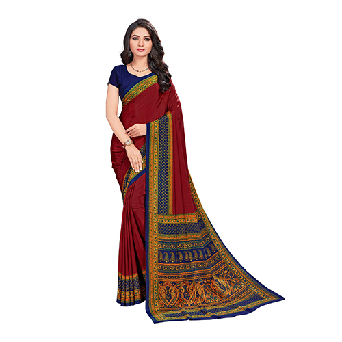 Vesbhusha Maroon with Royal Blue print saree