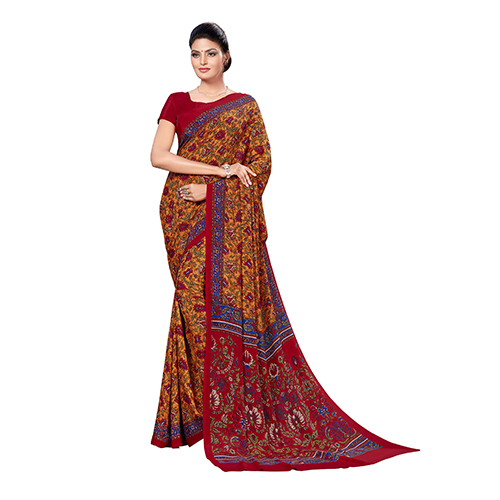 Vesbhusha Maroon with Yellow Flower print saree