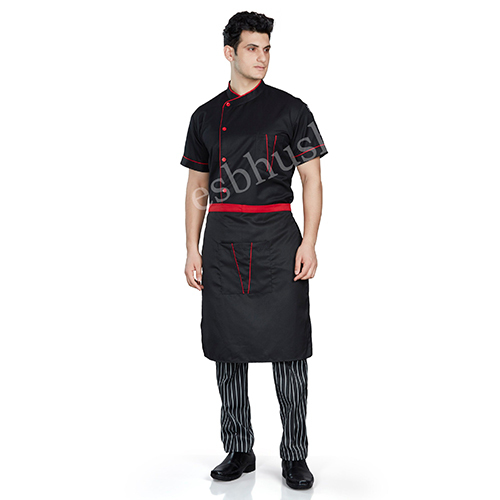 Unichefs Black Chef Coat with red piping and red trims