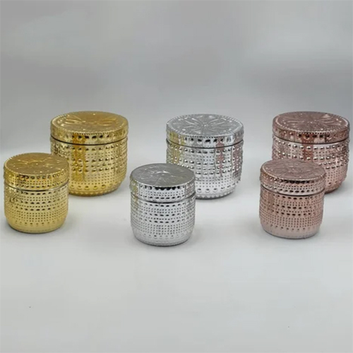 Glass Candle Jar With Metalic Coating