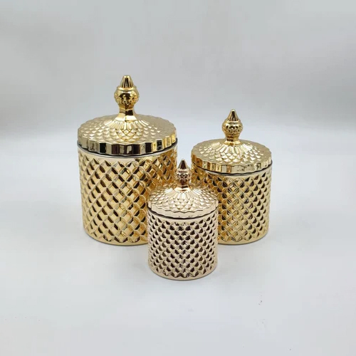 Metallic Gold Diamond Cut Candy Jar