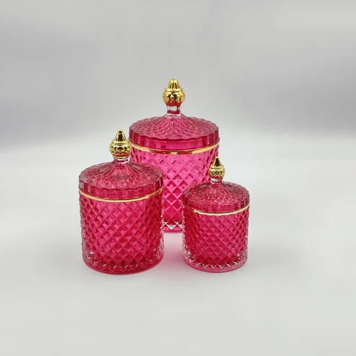 Diamond Cut Candy Jar Set Of 3