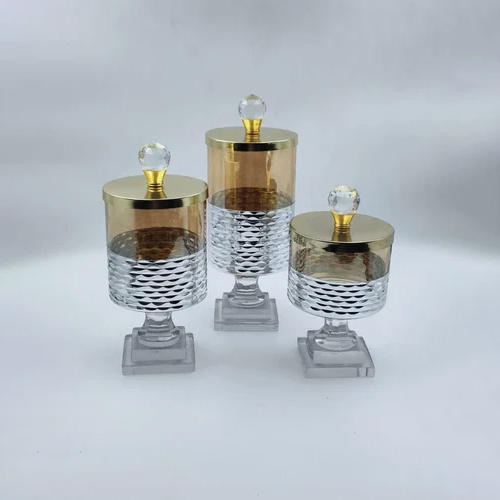 500ml Glass Lustre Jar With Silver Cutting