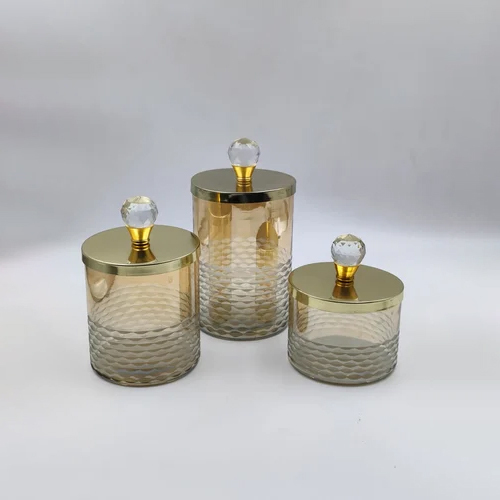 Round Glass Lustre Jar With Cutting