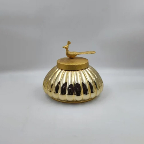 Peacock Glass Jar - Color: Golden