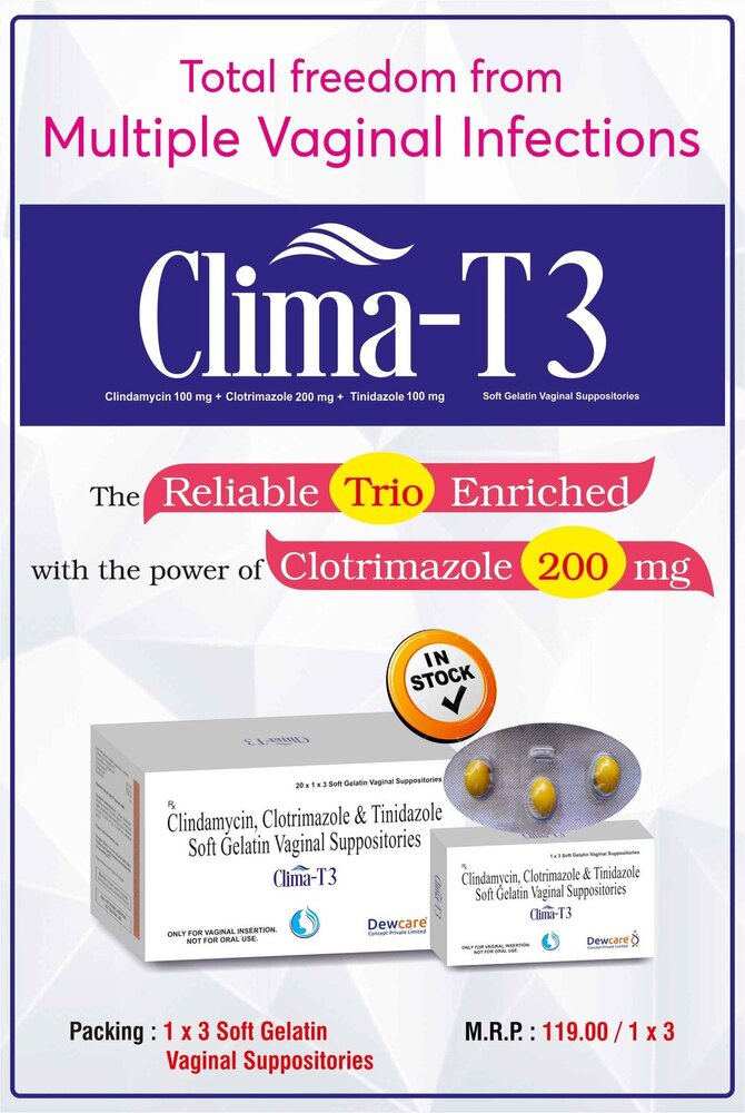 CLIMA-T3 VAGINAL SOFTGELS CAPSULES - Clinadamycin + Clotrimazole + Tinidazole Combination, Targeted Relief for Vaginal Infections
