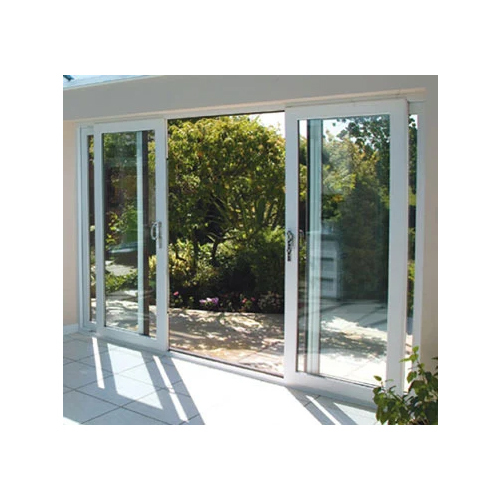 UPVC Double Door - UPVC Frame Material, Standard Size, White Color | Sliding Open Style, Center Lock Handle, Modern Plain Design