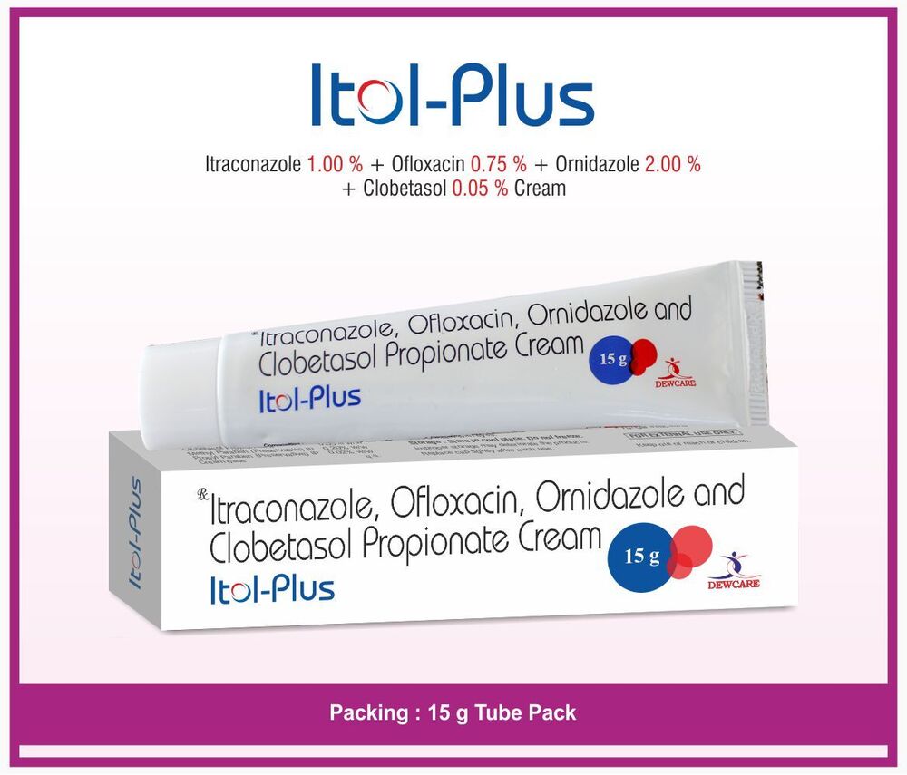ITOL-PLUS CREAM - Antifungal + Antibiotic + Antiprotozoal + Anti-Inflammatory Cream | Combines Itraconazole, Ofloxacin, Ornidazole, Clobetasol for Effective Treatment