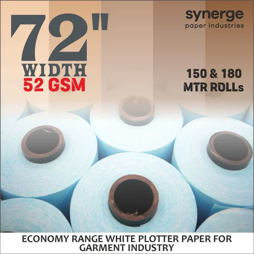 52 Gsm 72 Inch Width Garment Economy White Plotter Paper Rolls - Size: 150 M (Length)