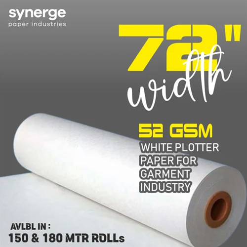 52 Gsm 72 Inch Width Garment Plotter Paper Rolls - Color: White