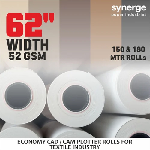 52 Gsm 62 Inch Width Garment Economy White Plotter Paper Rolls - Size: 150 M (Length)