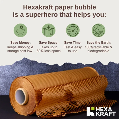 250 Meters Hexakraft Honeycomb Paper Bubble Wrap Rolls - Color: Brown