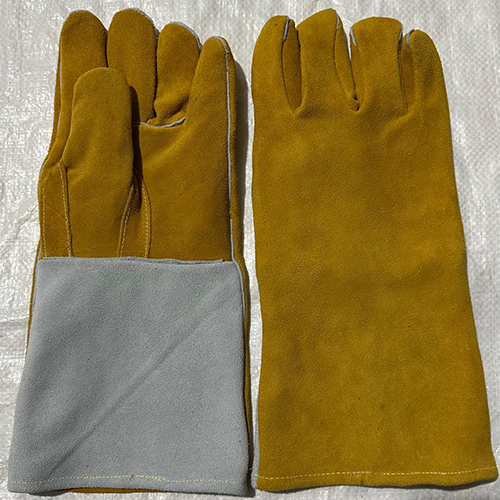 Yellow White Leather Gloves