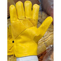 Industrial Chrome Yellow Leather Driving Gloves - Design: Plain