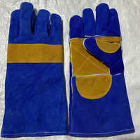 Industrial Blue Soft Leather Gloves Double Palm - Design: Plain
