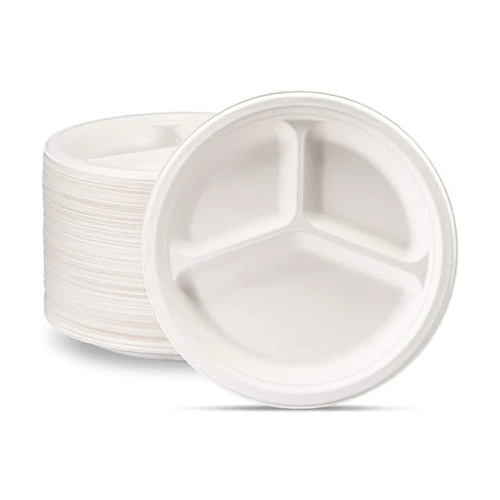 Biodegradable Compartment Paper Plate - Color: White