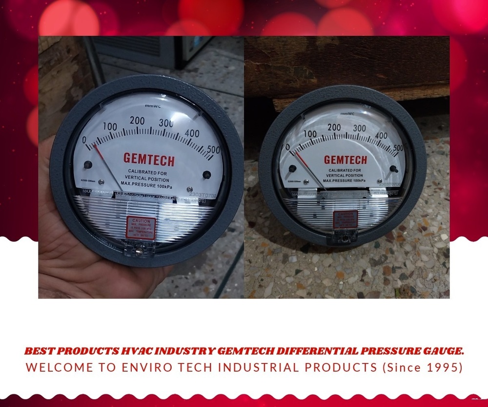 Gemtech Differential Pressure Gauge Range 15-0-15 Cm