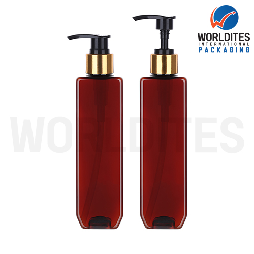 Cosmetic Amber Color 100Ml 200 Ml Pet Bottle With Gold Plated Dispenser Pump - Color: Transparent