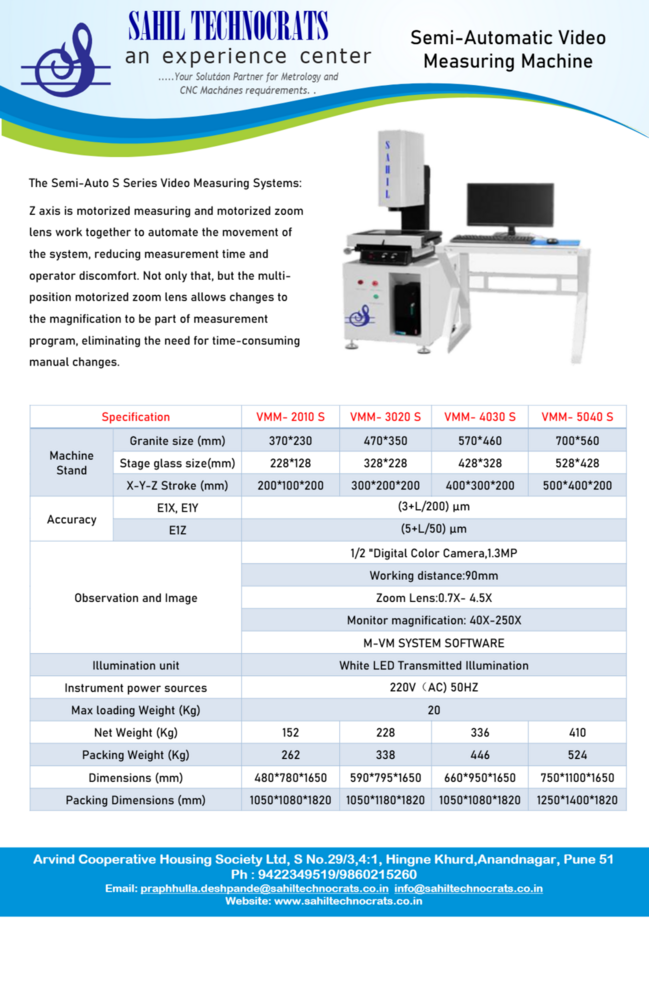 SAHIL Semi-Automatic Video Measuring Machine