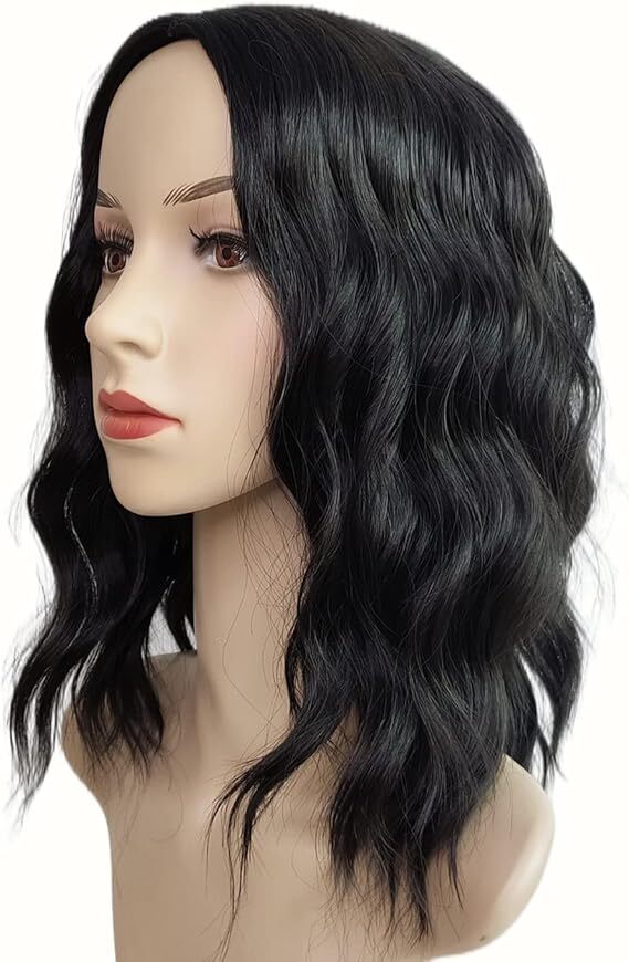 Black Wigs with Bangs for Women 14 Inches  Curly Bob Wig for Girl Natural Looking Wavy Wigs