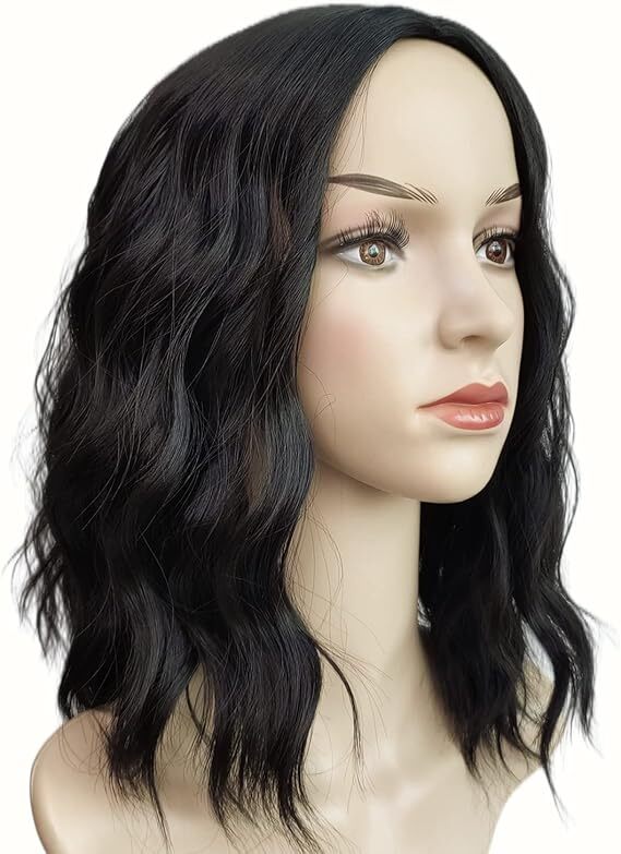 Black Wigs with Bangs for Women 14 Inches  Curly Bob Wig for Girl Natural Looking Wavy Wigs