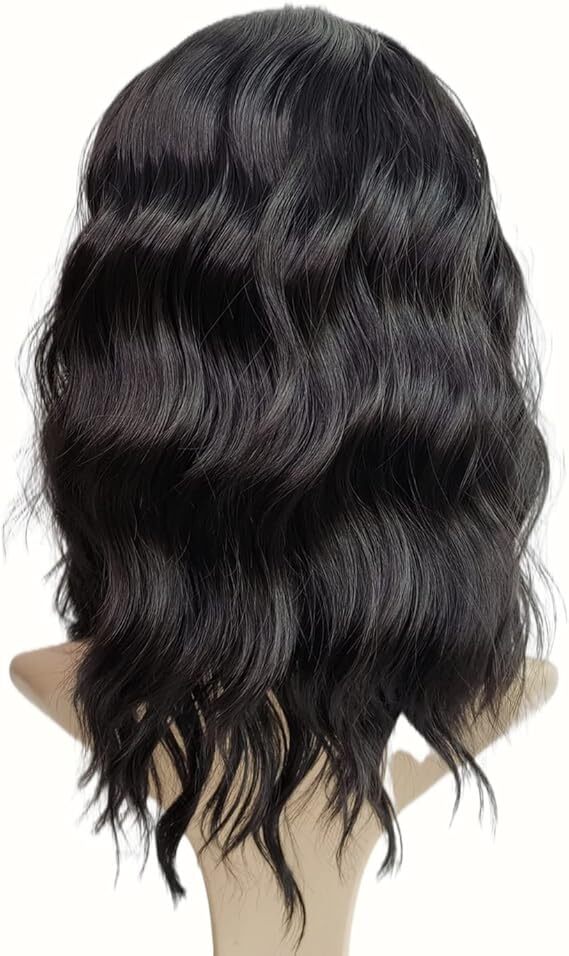 Black Wigs with Bangs for Women 14 Inches  Curly Bob Wig for Girl Natural Looking Wavy Wigs