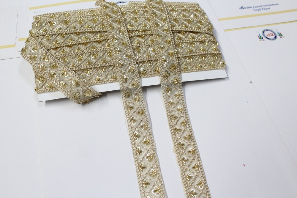 golden cutdana sequence lace