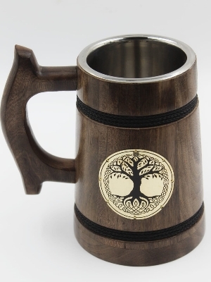 Traditional Wooden Steel Beer Mug,