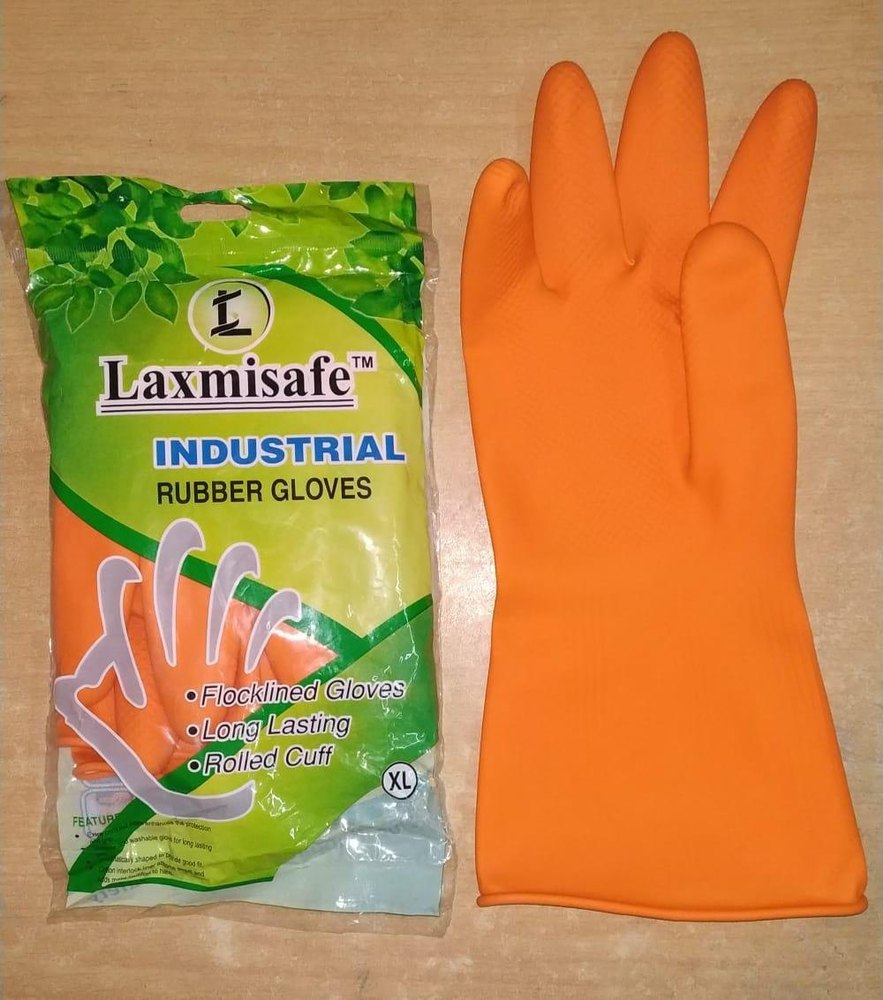 Orange Industrial Laxmi Safe Rubber Gloves, For Automotive Industry