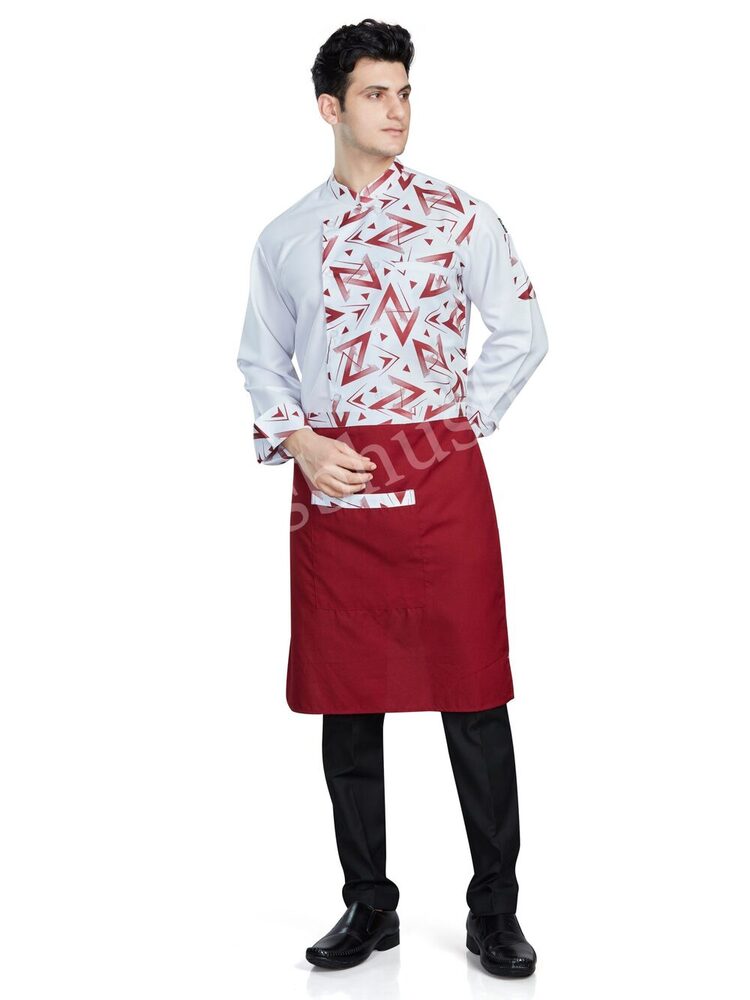 Unichefs White Chef Coat with Electric RED Stylish Full Side Print