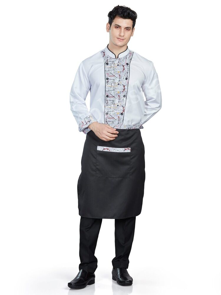 Unichefs White Chef Coat with Geometry Stylish Center Print
