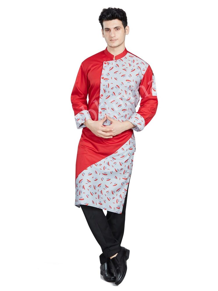 Unichefs White Chef Coat with Red Chillies Print in Center
