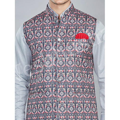 Print Modi Coaty GREY WITH RED PRINT