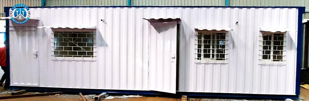 Container Bunkhouse - Steel, White, All Weatherproof Design | Quick-erect Lightweight Panels, Customizable For Temporary Office Use