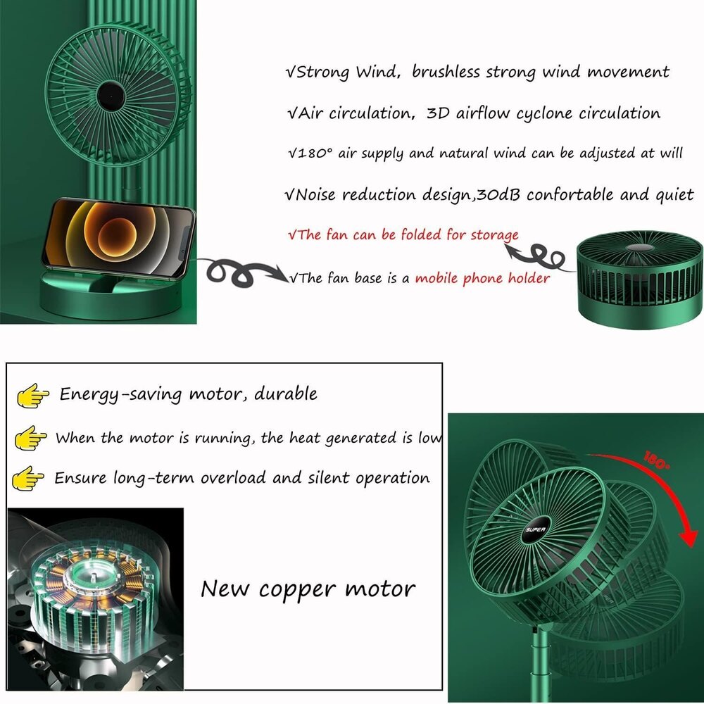 Rechargeable Telescopic Fans Usb Desk Fan Portable Folding Table Fan