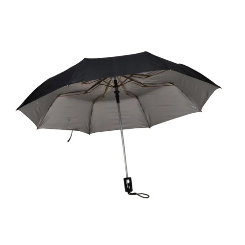 3 Fold Polyester Auto Open Button Black Umbrella - Season: Rainy