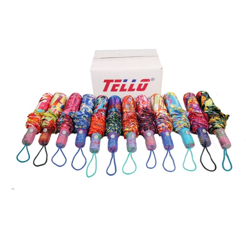 3 Fold Satin Multicolor Printed Umbrella