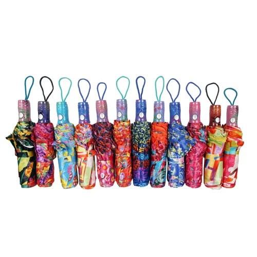 3 Fold Satin Multicolor Printed Umbrella