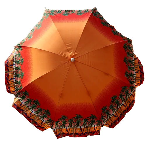 Polyester Orange Beach Print Umbrella - Color: Multicolor