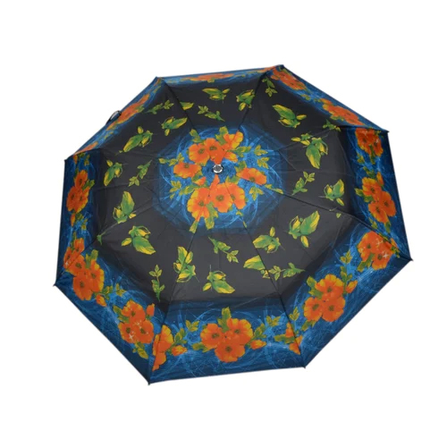 3 Fold Satin Auto Open Button Umbrella - Color: Multicolor