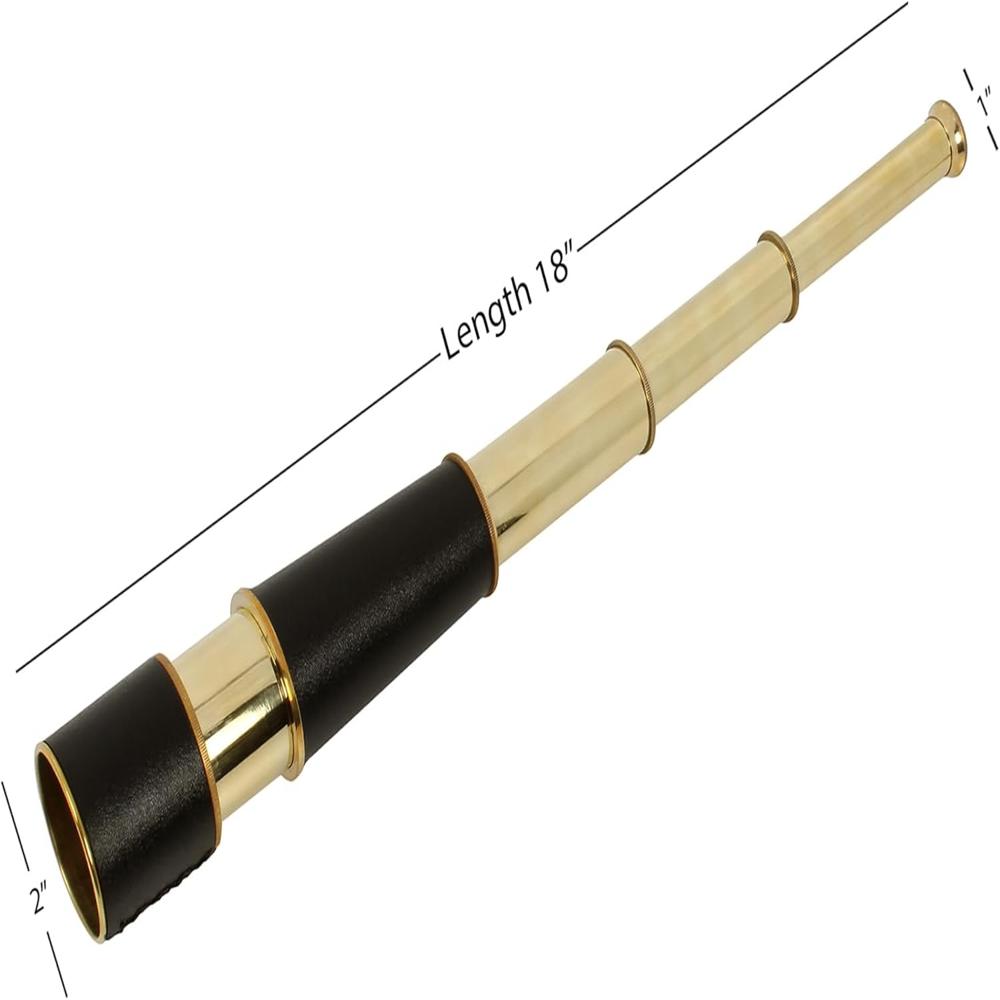 Brass Telescope Leather Mounted With Wooden Box - Color: Golden And Black
